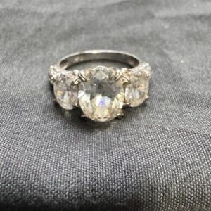 PAJ Engraved 925 Sterling Silver CZ Woman's Engagement Ring Size 5.5 - 6